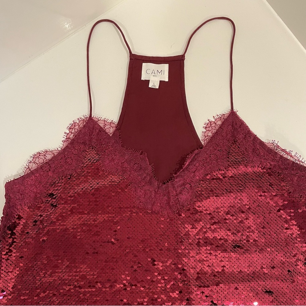 CAMI NYC The Racer Sequin Camisole Oxblood Size Large - Picture 10 of 12